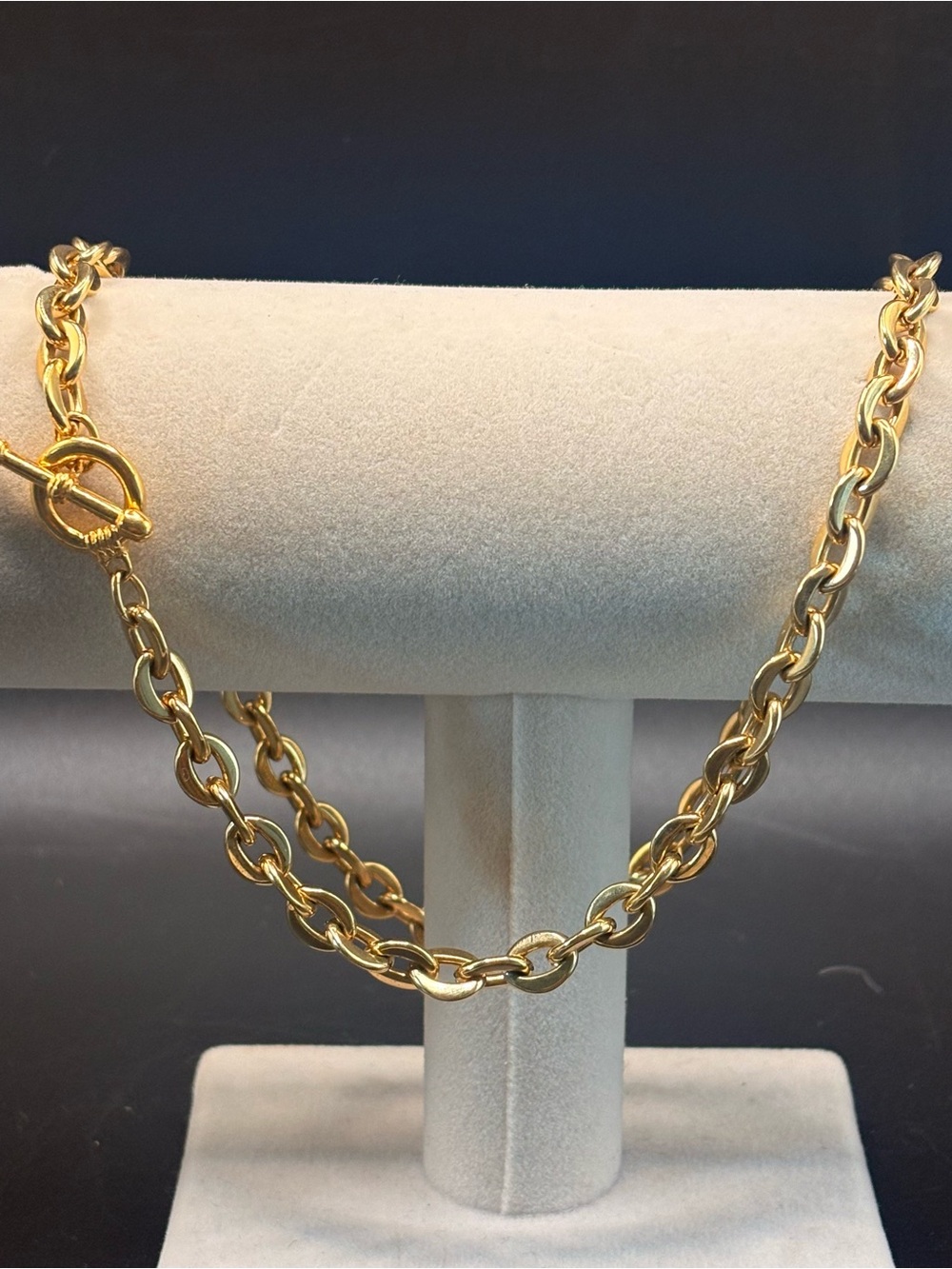 Vintage Gold Tone Rolo Link Toggle Necklace 20" Heavy 51g Statement Chain